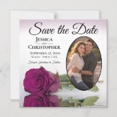 Elegant Magenta Rose Wedding Save the Date Foto Magneteinladung (Vorderseite)