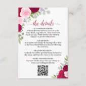 Elegant Magenta Roses Wedding Details QR Code Begleitkarte (Vorderseite)