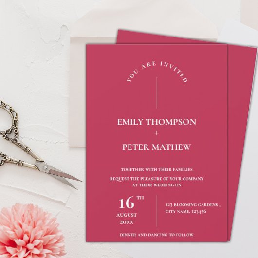 Elegant Magenta Typografy Minimalistisch Wedding Einladung