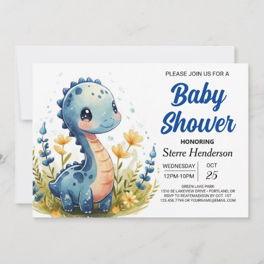 Elegant Magical Custom Dinosaur Boy Baby Shower Einladung (Vorderseite)