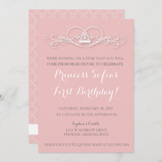 Elegant Magical Princess Pink Tiara Einladung (Vorne/Hinten)