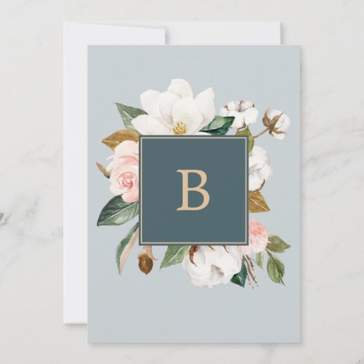 Elegant Magnolia | Aquamarin und weiß die Hochzeit Einladung (Rückseite)