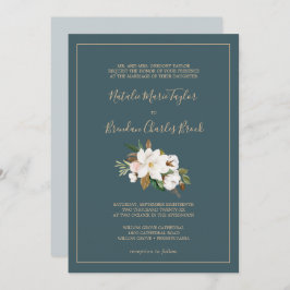 Elegant Magnolia | Aquamarine und weiße Hochzeit Einladung