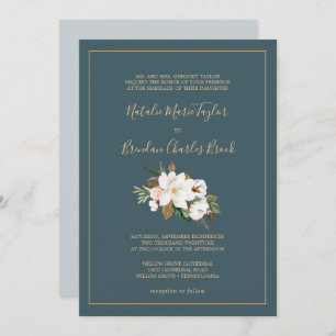 Elegant Magnolia Aquamarine und weiße Hochzeit Einladung