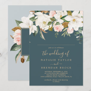Elegant Magnolia Aquamariner Gast Name Wedding Einladung