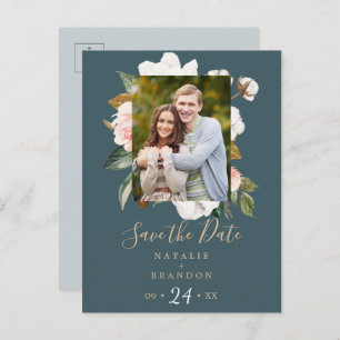 Elegant Magnolia AQUAMARINES FOTO SAVE THE DATE Einladungspostkarte