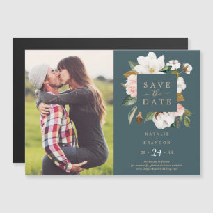 Elegant Magnolia   AQUAMARINES FOTO SAVE THE DATE Magneteinladung