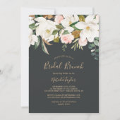 Elegant Magnolia | Black and White Bridal Brunch Einladung (Vorderseite)