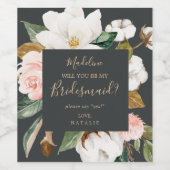 Elegant Magnolia | Black Bridesmaid Vorschlag Weinetikett (Einzelnes Label)
