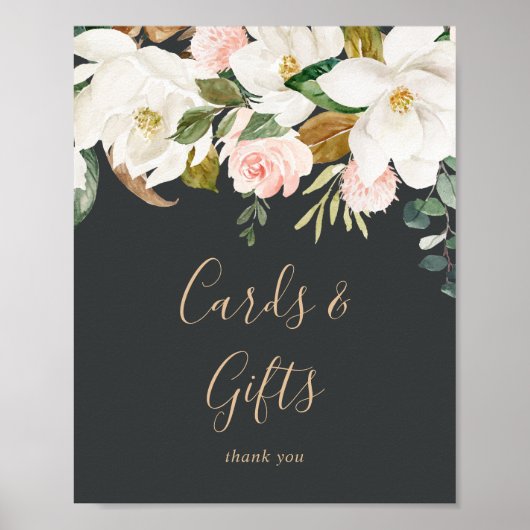 Elegant Magnolia | Black Cards and Gifts Sign Poster (Vorne)
