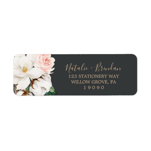 Elegant Magnolia | Black Return Address Label (Vorne)