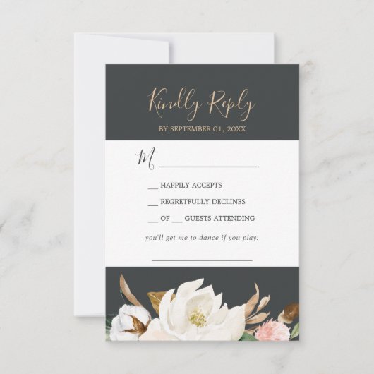 Elegant Magnolia | Black Song Request RSVP Card (Vorderseite)
