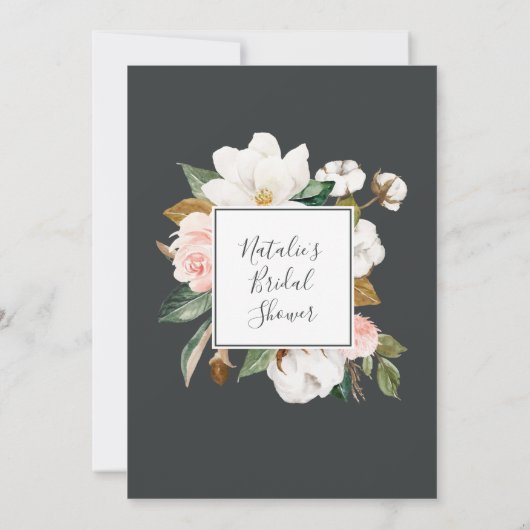 Elegant Magnolia | Blaugraues Brautparty Einladung (Rückseite)