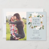 Elegant Magnolia | Blaugraues Foto Save the Date Magneteinladung (Vorderseite)