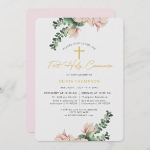 Elegant Magnolia Bloral Blush Erste Kommune Einladung