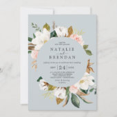 Elegant Magnolia | Blue Gray Front & Back Wedding Einladung (Vorderseite)
