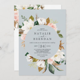 Elegant Magnolia | Blue Gray Front & Back Wedding Einladung