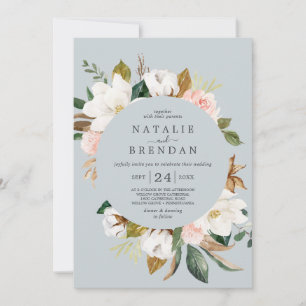 Elegant Magnolia Blue Gray mit Date Wedding Einladung