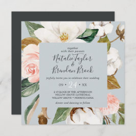 Elegant Magnolia | Blue Gray Square Wedding Einladung