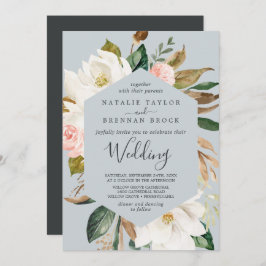 Elegant Magnolia | Blue Gray Wedding Einladung