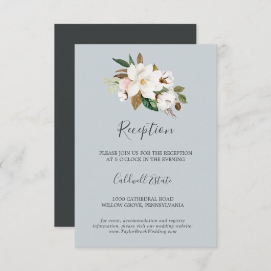 Elegant Magnolia | Blue Grey Empfang Insert Card (Vorne/Hinten)
