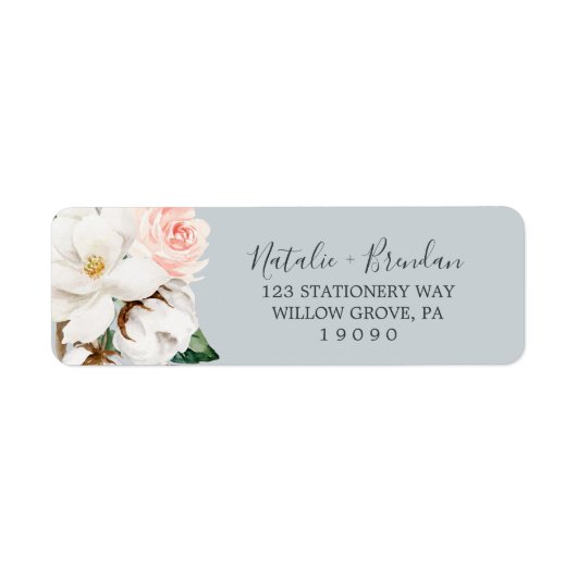 Elegant Magnolia | Blue Grey Return Address Label (Vorne)