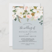 Elegant Magnolia | Blue Grey The Wedding of Einladung (Vorderseite)