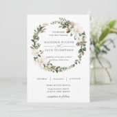 Elegant Magnolia Blumengrün Wreath Wedding Einladung (Stehend Vorderseite)