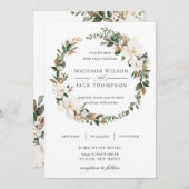 Elegant Magnolia Blumengrün Wreath Wedding Einladung (Vorne/Hinten)