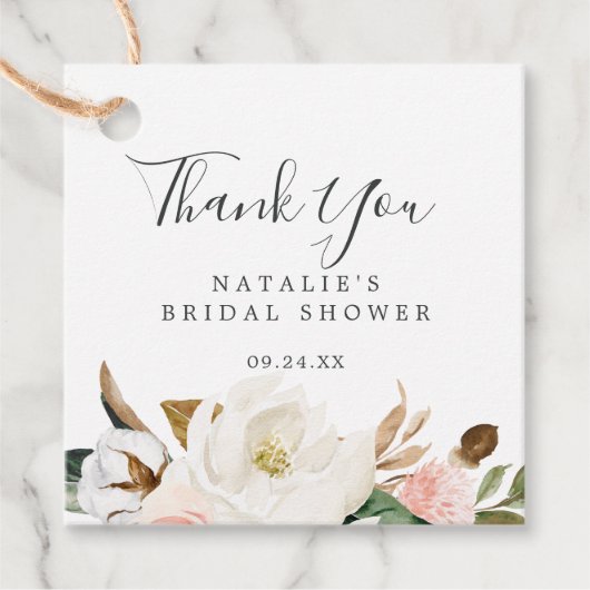 Elegant Magnolia | Blush Brautparty Vielen Dank Geschenkanhänger (Vorderseite)