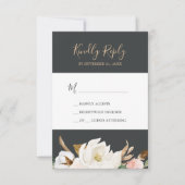 Elegant Magnolia | Einfache RSVP-Karte Schwarz/Wei RSVP Karte (Vorderseite)