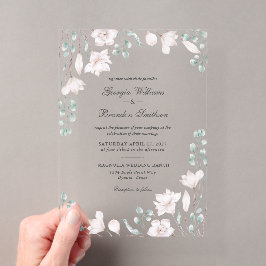 Elegant Magnolia Eucalyptus Floral Wedding Acryleinladungen