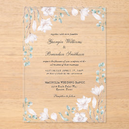 Elegant Magnolia Eucalyptus Floral Wedding Acryleinladungen