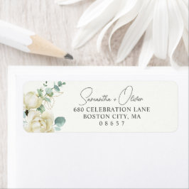 Elegant Magnolia Eucalyptus Script-Rücksendeadress