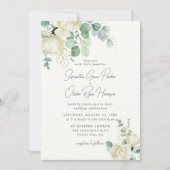Elegant Magnolia Eucalyptus Wedding Detail und Einladung (Vorderseite)