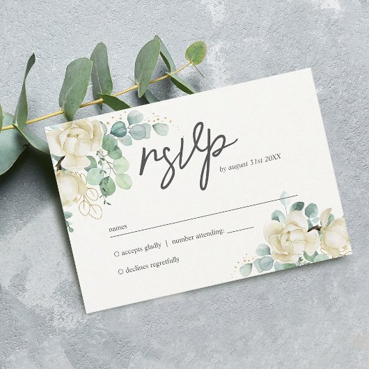 Elegant Magnolia Eucalyptus Wedding RSVP Karte