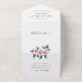 Elegant Magnolia Florals Moderne Script Wedding All In One Einladung (Außenbereich)
