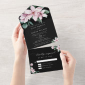 Elegant Magnolia Florals Moderne Script Wedding All In One Einladung (Abreißen)