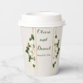 Elegant Magnolia & Gold Frame Wedding Pappbecher (Rückseite)