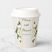 Elegant Magnolia & Gold Frame Wedding Pappbecher (Vorderseite)