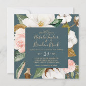 Elegant Magnolia | Hochzeit auf dem Aquamarinen un Einladung (Vorderseite)