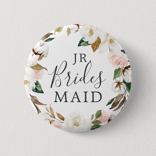 Elegant Magnolia Jr. Bridesmaid Brautparty Button (Vorderseite)