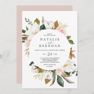 Elegant Magnolia | Lässige Hochzeit in Weiß und Ro Einladung