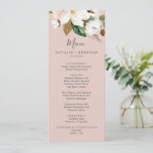 Elegant Magnolia | Menü für Hochzeitsessen in Rosa Menükarte (Stehend Vorderseite)