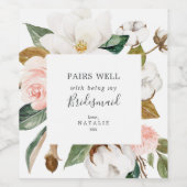 Elegant Magnolia | Pairs Well Bridesmaid Vorschlag Weinetikett (Einzelnes Label)