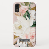 Elegant Magnolia | Personalisierter Name weiß und Case-Mate iPhone Hülle (Rückseite)