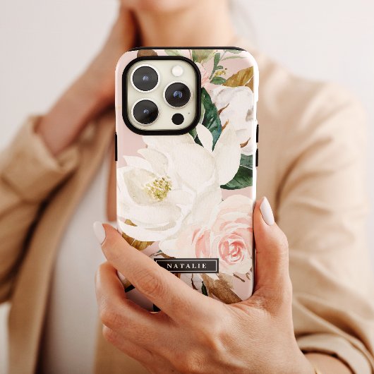 Elegant Magnolia | Personalisierter Name weiß und Case-Mate iPhone Hülle