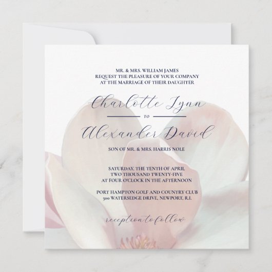 Elegant Magnolia Rosa und Weiß mit Antwort Hochzei Einladung (Vorderseite)