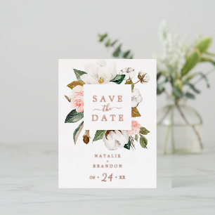 Elegant Magnolia   Rose Gold Foil Save the Date Folie Einladungspostkarte