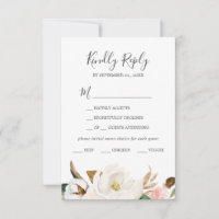 Elegant Magnolia | RSVP-Karte mit weißem Menü